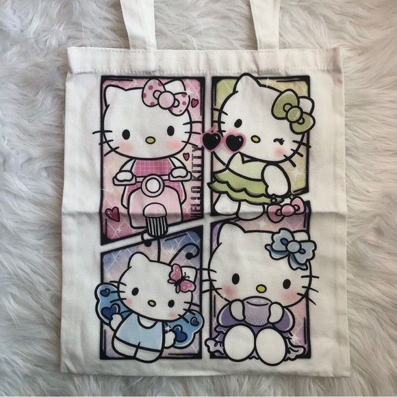 Adorable kitty cat with bow tote canvas bag - Picture 1 of 6